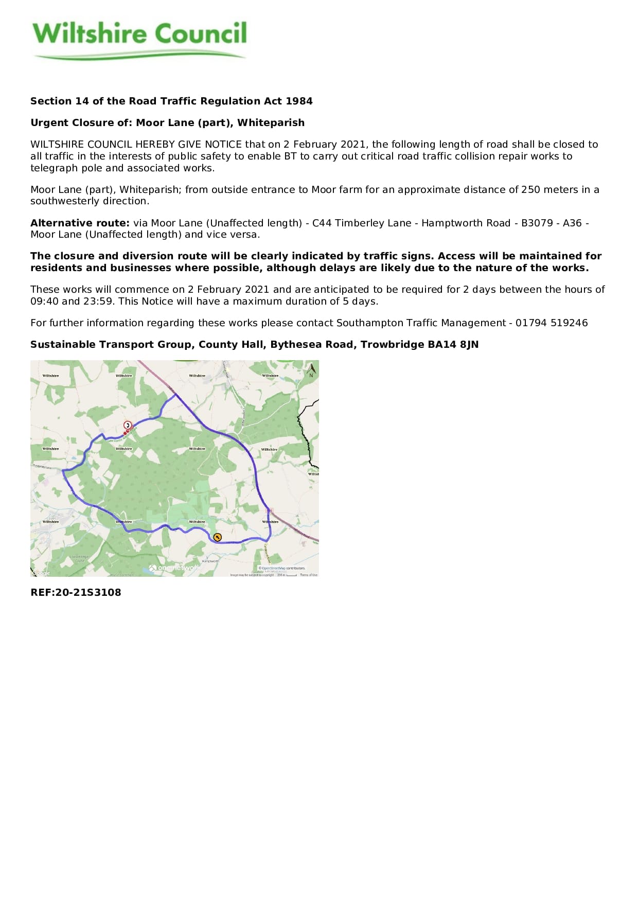 Notice from Wiltshire Council - click to download pdf version