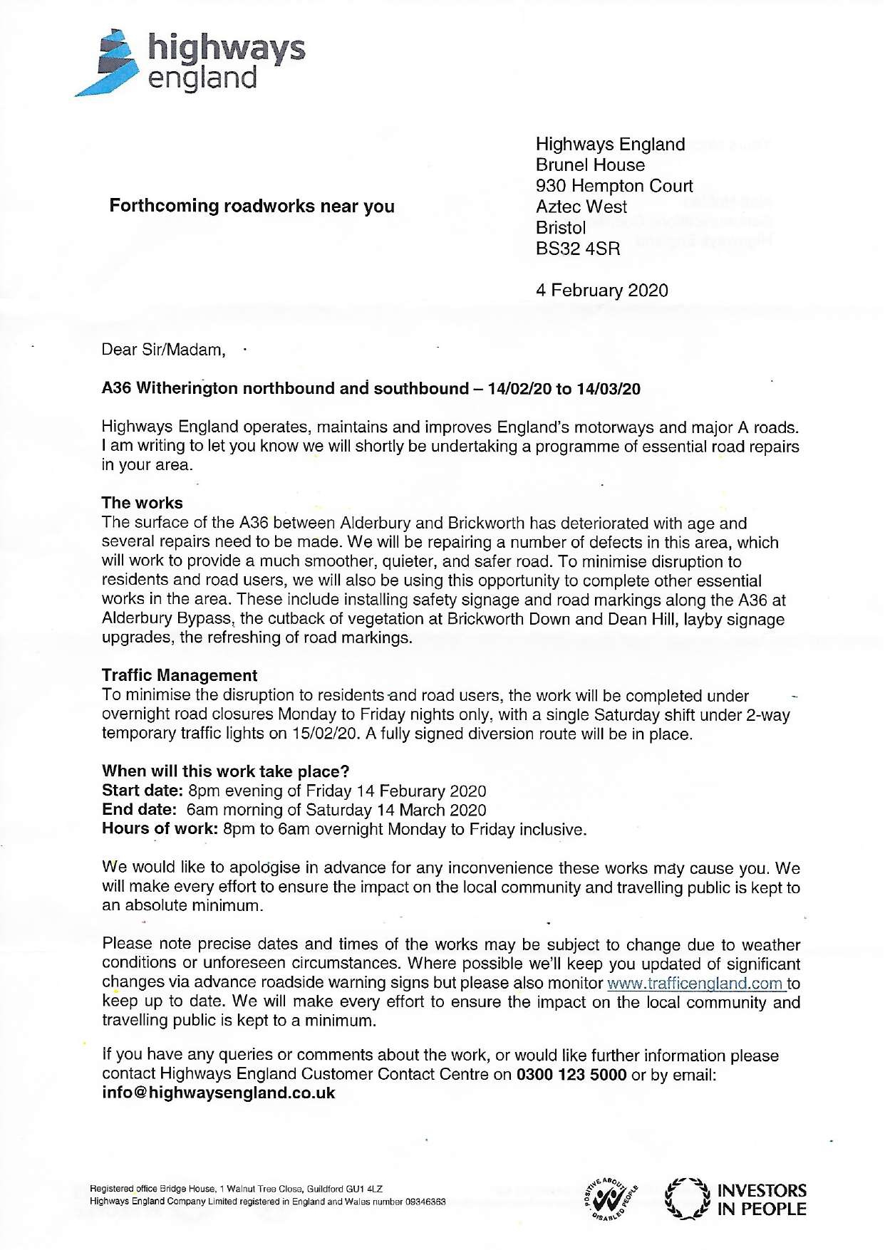 image of letter about road closure - click to download pdf