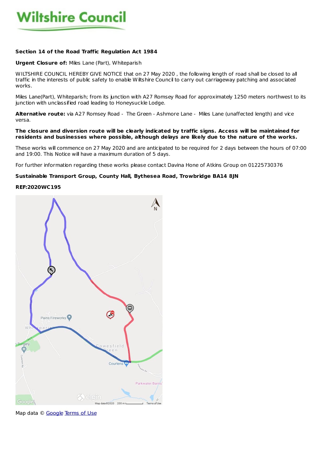 Poster of Wiltshire Council announcement. Click to download pdf